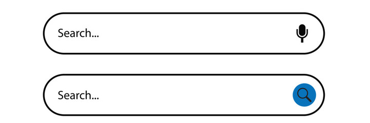 Obraz premium Search here. Search bar for ui. Search bar vector icons in flat design, isolated on transparent background. Vector illustration 