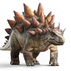 Fototapeta premium Stegosaurus with spiked back on white background, looking fierce