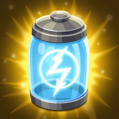 Fototapeta premium Storm Glyph: Illuminated Frosted Glass Jar on Radiant Yellow Background