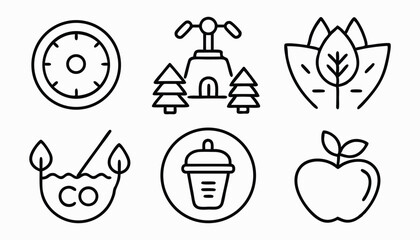 Eco-Friendly Elements: A collection of minimalist line illustrations represents sustainable living, with vibrant hues and clean lines conveying ecological balance and eco-consciousness.