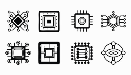 AI chipset line icon with editable file, Processor with artificial intelligence, Artificial intelligence chip, uturistic concept technology