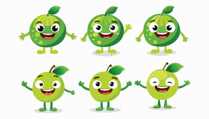 Obraz premium Funny cartoon monsters and fruits with cute smiling faces