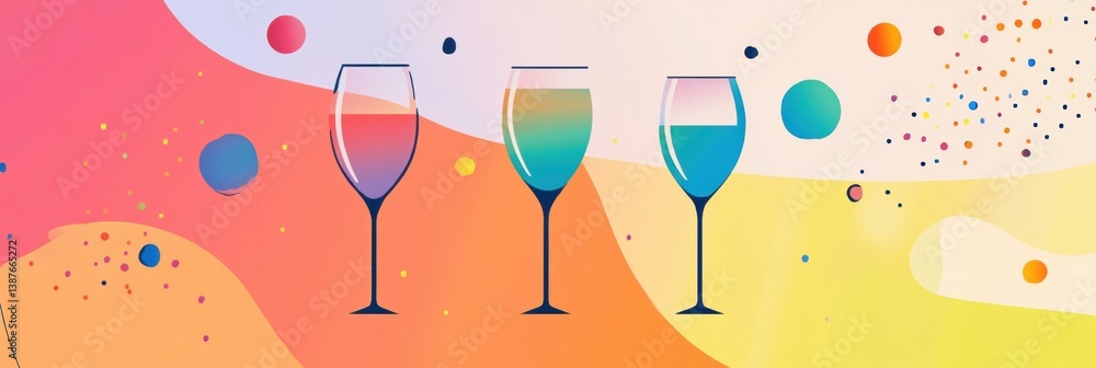 Poster Sleek modern party logo design featuring abstract celebratory icons and minimalistic typography on a vivid soft background