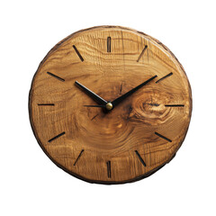 Elegant Wooden Clock Showcasing Natural Beauty and Craftsmanship, on the transparent Background. PNG Format