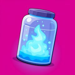 Obraz premium Enchanting Glow: A Magical Jar with Swirling Mist and Blue Spark