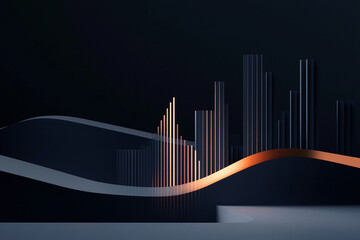 Abstract dark background with copper and black vertical bars, creating a modern, minimalist cityscape scene Suitable for showcasing products or text