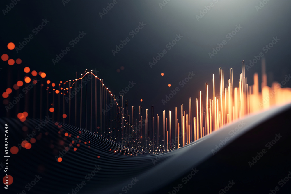 Aufkleber abstract dark background with glowing orange vertical lines forming a graph-like structure, set agai
