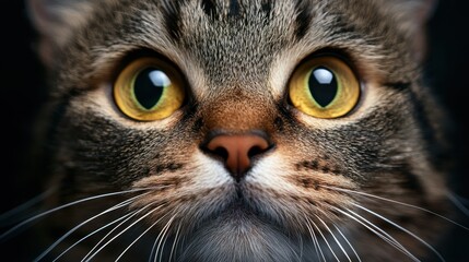An intimate close-up of a cat&rsquo;s face, featuring wide green eyes and stunning fur patterns, capturing the enchanting beauty and personality of this feline in striking detail.