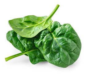 Organic Spinach leaves isolated on white background. Baby Spinach leaf Flat lay. Top view.  Espinach leaves food salad ingredient. Package design element