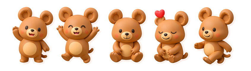 Animated Playful Bear Character Collection: A collection of adorable cartoon bears, each expressing a different emotion with heartwarming charm.