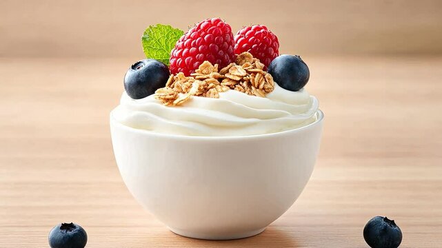 Delicious yogurt parfait with berries and granola