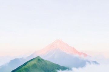 Obraz premium Serene sunrise over misty mountain peaks and lush green hills