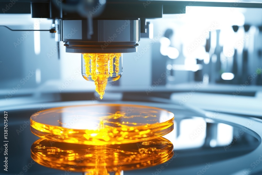 Poster advanced 3d printing technology creating intricate designs in transparent resin