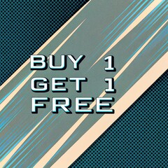 GOBO, Buy 1 Get 1 Free banner with bold modern typography on a halftone pop art background in teal and beige tones.