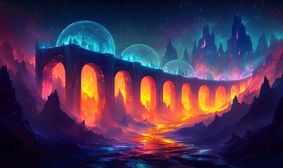 Colorful fantasy city landscape artwork illustration design