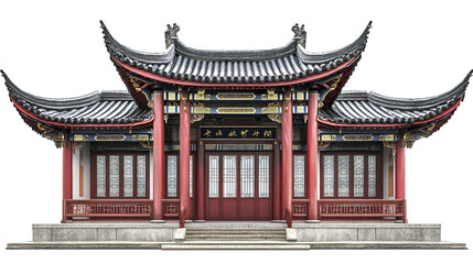 Fototapeta premium Traditional Chinese architecture with ornate roof and red pillars