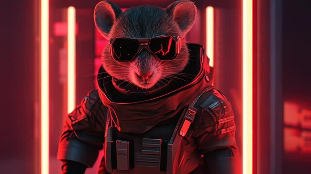 Cute Cyberpunk 3D Cartoon Mouse Character in Colorful Halloween Costume