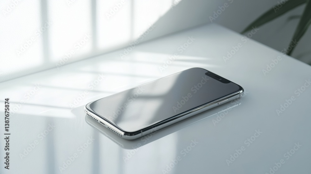 Aufkleber Sleek modern smartphone design showcased on a clean white surface in soft diffused lighting for a minimalist aesthetic