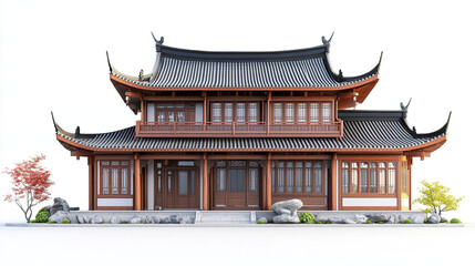 Obraz premium Traditional Chinese house with curved roof and wooden details