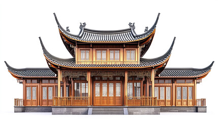 Obraz premium Traditional Chinese architecture with intricate wooden details and curved roofs