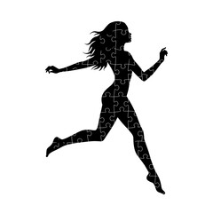 Obraz premium Silhouette of running woman puzzle design vector illustration