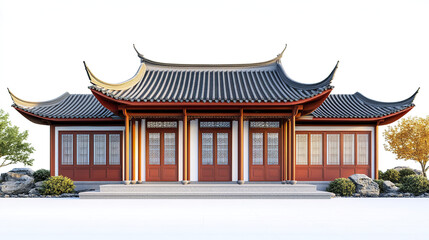 Fototapeta premium Traditional Chinese house with curved roof and wooden details