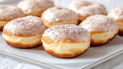 Freshly glazed doughnuts with sprinkles
