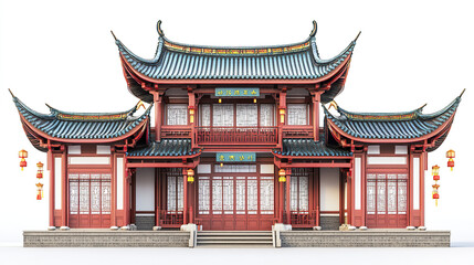 Obraz premium Traditional Chinese architecture with ornate roof and red pillars