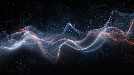 Mystical flowing particle field with soft waves of energy and glowing dust for science fiction motion graphics and ethereal design elements