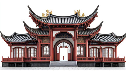 Obraz premium Traditional Chinese architecture with ornate roof design on white background