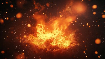 Obraz premium Realistic fireball explosion with glowing embers and dynamic flame blast