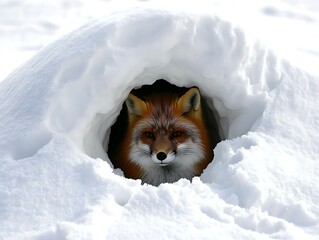 Red fox in snow den