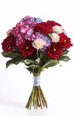 bouquet of flowers scarlet dahlias, red roses