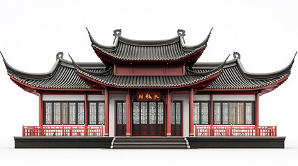 Obraz premium Traditional Chinese architecture with ornate roof design on white background