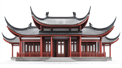 Fototapeta premium Traditional Chinese architecture with curved roofs and red accents