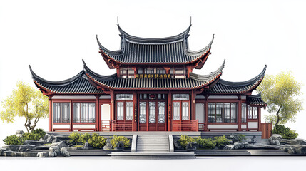 Fototapeta premium Traditional Chinese architecture with curved roofs and intricate details