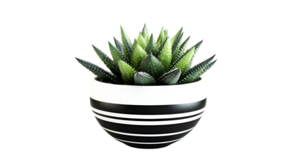 Stylish succulent in a black and white striped pot a touch of modern elegance