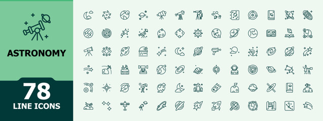 Astronomy icon set. Pack of cosmos, universe, space, galaxy and more. Vector icons collection. Galaxy related icon. Pixel perfect. Minimalist editable vector. © icogrid