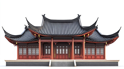 Fototapeta premium Traditional Chinese house with ornate roof on white background