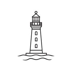 Minimalist lighthouse guides ships across water graphic icon