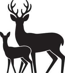 Graphic Silhouette Vector Black of wild, male, female, and roe deer . with white background © firoz