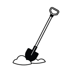 Grave Digger Shovel Line Art Vector