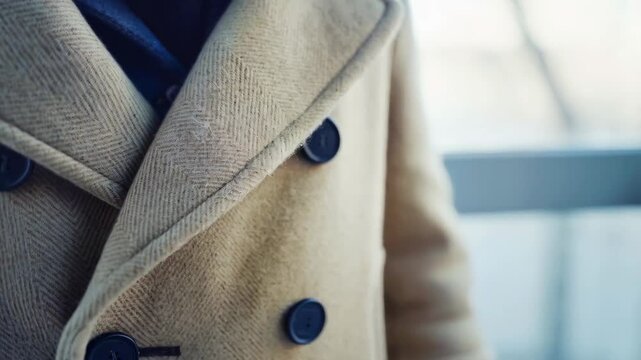 Stylish winter coat showcased in urban setting highlights fashion trends for colder seasons
