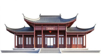 Obraz premium Traditional Chinese architecture with curved roofs and red wooden structure