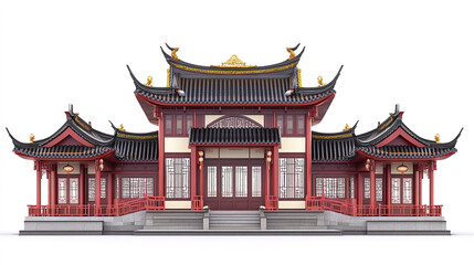 Fototapeta premium Traditional Chinese architecture with ornate details and red accents