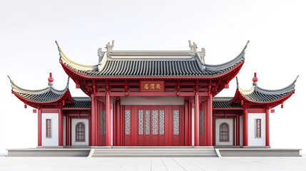 Obraz premium Traditional Chinese architecture with red pillars and ornate roof details