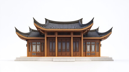 Obraz premium Traditional Chinese house with curved roof on white background