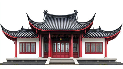Fototapeta premium Traditional Chinese architecture with curved roofs and red accents