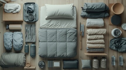 Minimalist home essentials arranged in warm earthy tones for sustainable and simple living inspiration.