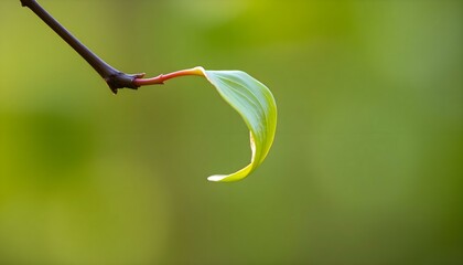 single green leaf hanging from a twig